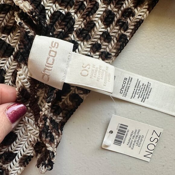 Chicos Womens Fauna Mesh Leopard Print Oblong Scarf Bohemian Art to Wear Classic - Picture 5 of 6